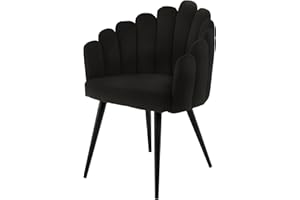 ‎QIYANO Qiyano Sessel Samtiger Stuhl mit Armlehne in Muschel-Form Glamour für Schminktisch Wohnzimmer oder Esszimmer Designer Thron-Stuhl Samt, Farbe: Schwarz