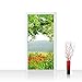 Produktbild Tür Fototapete Türtapete 100x211 cm Türfolie selbstklebend o. Vlies PREMIUM PLUS - Tür Türposter Türpanel Foto Tapete Bild - Natur Mohn Feld Baum Wald Bäume rot grün Idyll - no. 090, Material:100x211cm Vlies