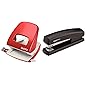 Leitz NeXXt Bürolocher, 30 Blatt, Anschlagschiene mit Formatangaben, Metall, Rot, 50080025 & AmazonBasics Heftgerät mit…