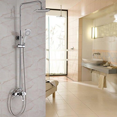 ZS Full Copper Shower Set Round Top Spray Drop Split Taps,Silver