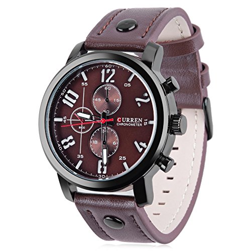 Koiiko Curren Men's 98FT 30M Water Resistant Analog Quartz Watch with Dial Analogue Display and Leather Strap Brown
