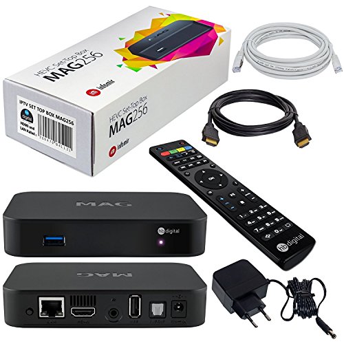 MAG 256 Original IPTV SET TOP BOX Multimedia Player Internet TV IP Receiver (HEVC H.256 fähig) + HDMI und LAN Kabel