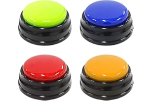 Fivtsme Answer Buzzers Lot de 4 buzzers avec fonction d'enregistrement pour chien, buzzer avec son chien, clochette d'entraînement pour animal de compagnie, touches capables d'interaction avec chien