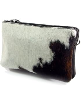 Echt Leder Damentasche Echtes Fell Umhängetasche Pochette Schultertasche schwarz