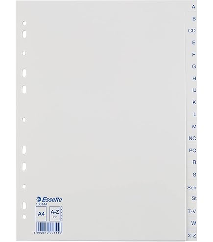 Intercalaires De Classement Durable 651010 - Alphabétiques Polypropylène Gris - Format A4 Portrait - 230 Mm