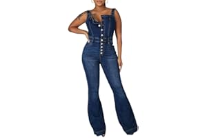 ORANDESIGNE Latzhose Damen Sommer Jeans Jumpsuit Jeanslatzhose Verstellbarer Riemen Regular Fit Bootcut Denim Bib Overalls Retro Schlagjeans