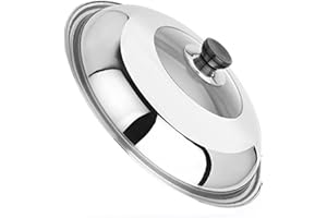 HEIBTENY Coperchio in vetro multifunzionale, 38 cm, coperchio wok in acciaio , coperchio per wok combinato visibile in acciaio