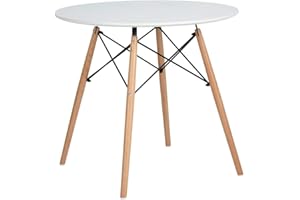 DORAFAIR Mesa de Comedor o Cocina,Mesa Café Moderna y Patas de Madera de Haya,80 * 74 cm,Blanco
