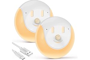 WINDFIRE Lampada con sensore corpo intelligente a luce notturna a LED, lampada da notte automatica ricaricabile USB per camera da letto, camera dei bambini, scale, bagno (confezione da 2 bianco caldo)