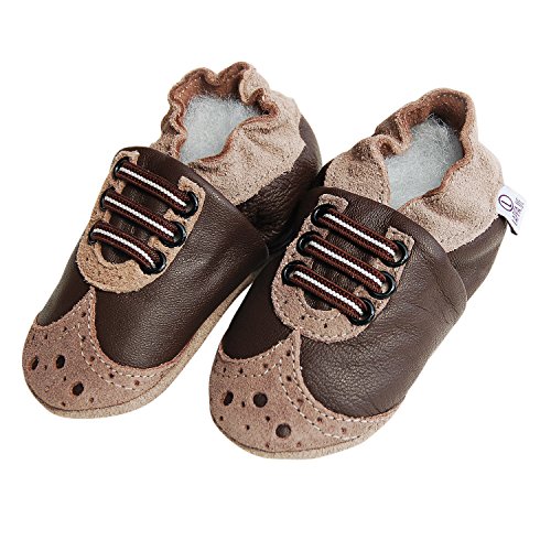 Lauflernschuhe Lederpuschen Hausschuhe Krabbelschuhe Baby -mit Gummisohle- Gr.19-31 Mokassis braun-beige Ledermix 238G - 3