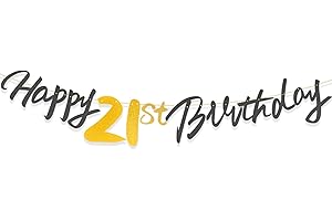 FUNCANDLE Black Gold 21st Birthday Decorations Banner for Boys Girls, Happy 21st Birthday Black Gold Banners Him Her Party Supplies Decorations