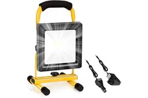 Edasion 20W LED Rechargeable Work Light Super Bright 3000LM Portable Battery Floodlight Outdoor Battery Security Job Light IP65 Waterproof for Garage Garden Fishing Camping Car Repair BBQ