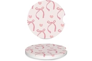 LESEOGYE 2Pcs Pink Bow Car Cup Holder Coaster, 2.67 inch Universal Car Cup Holder Insert, Absorbent Ceramic Car Coasters, Girls Car Accessories