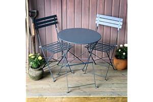 Lazy Susan Alessia Round 2 Seater Bistro, Steel Garden Furniture Set Sturdy | Folding Design | Grey Finish | Matching Chairs
