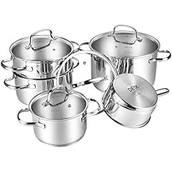 Deik Batteries de Cuisine lot, Sets de Poêles et Casseroles, Marmite à soupe, Convient aux plaques à Induction, Couvercle en Verre ,Système d'évaporation, inox
