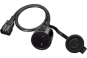 RIIEYOCA Cable Adaptador de Corriente SAI C14 Macho a CEE7 Hembra, Cable IEC 320 C14 Macho a Europeo Schuko Hembra con Tapa Protectora, Negro, 0,5 m