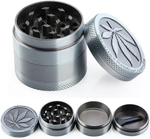 Leaf Grinder Tobacco / Spice / Herb Grinder 4-Piece 1.6" Maple Leaf Pattern , Zinc Alloy Material Made, Razor-sharp Teeth, Gray, Accessorieskits524