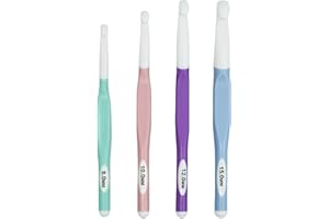 FANXAOLNES Set de 4 Agujas de Ganchillo Grandes Ergonómicas de 8,0 mm, 10,0 mm, 12,0 mm, 15,0 mm, para Principiantes y Niños, Mango Cómodo y Colorido, para Tejer Alfombras, Suéteres y Más, agujas crochet