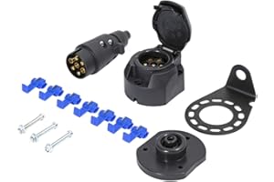 TAEUYYM Enchufes Zócalo de Remolque 7 Pines & Soporte para Montaje Metal Kit, 12V Impermeable Enchufe Para Remolques Conector, Con Almohadilla Impermeable de Goma, Para RV Autos Remolque(Botas Caucho)