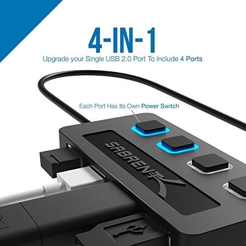 Sabrent USB HUB – 4-Port USB 2.0 Hub mit einzelnen Schalter und einzelnen LEDs (HB-UMLS) - 3