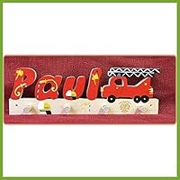 Feuerwehrauto I - Garderobe mit Name - Geburtsgeschenk, Geburtstagsgeschenk, Weihnachtsgeschenk