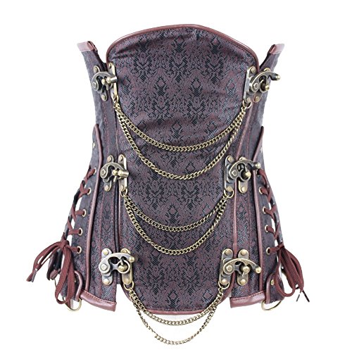 FeelinGirl Damen Steampunk Korsett Kunstleder korsagenkleid Rock Kostüm Burlesque Korsett Faschingskostüm