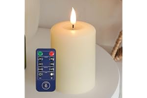Ember Candles™ 10cm Signature Ivory LED Flickering Battery Candle, with Remote & Timer, 100% Real Wax, Ultra-Realistic, Flameless, Hand-Poured Design Mood Lighting for Home, Parties, Events