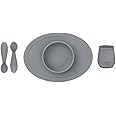 ezpz Tiny Collection Set (Gray) - 100% Silicone Cup, Spoon & Bowl With Built-In Placemat For First Foods + Baby Led Weaning + Purees - Designed By A Pediatric Feeding Specialist - 4 Months+