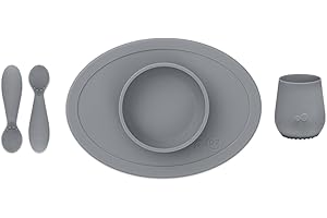 ezpz Tiny Lebensmittel-Set, Dunkelgrau, 4+ Monate (Tiny Bowl, Becher, Löffel)