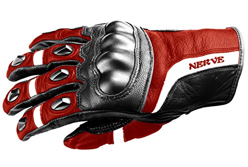 Nerve Guantes de Moto de Cuero KQ12, Negro/Rojo, 10