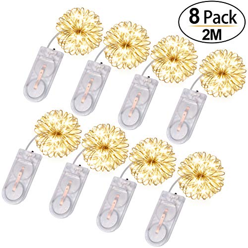 Banne Bon 8 Pack 2M 20Led String Fairy Lights Battery Operated Micro Starry Lights Silver Copper Wire Lights for Home Decoration DIY?Warm White