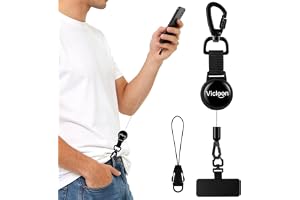 Vicloon Infällbar telefonband, indragbar nyckelring, stöldskydd, telefonrem med låsbar metallkrok och metall 360° spännflik