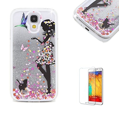 Für Samsung Galaxy S4 Hülle,Für Samsung Galaxy S4 Flüssigkeit Handyhülle,Funyye Luxus Luxuriös [Bunten Muster] Liebe Herzen Star Fließt Treibsand Durchsichtige Handytasche Glänzend Glitzer Diamond Diamant Fließen Flüssig Flüssigkeit Handyhülle Handy Hülle Case Tasche Crystal Case Durchsichtig Schutzhülle Etui Bumper Für Samsung Galaxy S4 + 1 x Frei Displayschutzfolie - Silber Glitter,Rock Mädchen