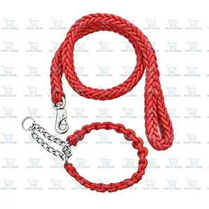 The DDS Store Strong Dog Pet Lead Leash Splitter Coupler with Clip Dag Choke Chain Collar Cord Nylon Dog Leash for Small & Large Dogs with Extra Strong Brass Snap Hook, (RED)