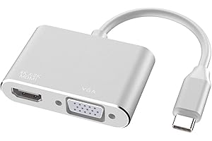 Eono Adattatore USB C HDMI VGA, 2 in 1 Tipo C Connettore in Alluminio 4K HDMI 1080P VGA UHD Multiporta Hub Compatibile con MacBook Pro/Air 2020, iPad Pro (Argento)
