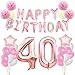 Produktbild KUNGYO Zum 40. Geburtstag Party Dekorationen Kit-Rose Gold Happy Birthday Banner-Riesen Zahl 40 und Sterne Helium Folienballons, Bänder, Papier Pom Blumen, Latex Ballon