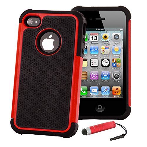 iPhone 4 4S Case by 32nd Shockproof Heavy Duty Defender Tough Shell Cover Suitable for Apple iPhone 4 4S - Red
