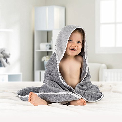 Baby Kapuzenhandtuch / Kapuzentuch 80×80 cm – inkl. 2 GRATIS Waschlappen – Schadstoffgeprüft nach Öko-Tex Standard 100 / Frottee – 100% Baumwolle – Sternchen Grau - 6