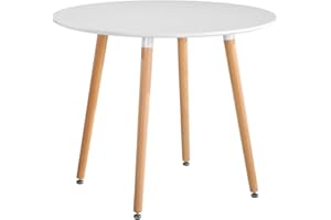 ‎GOLDFAN GOLDFAN Esstisch Rund Holz Moderner Küchentisch Weiß Runder Tisch Klein für Esszimmer Wohnzimmer