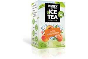 INSTICK JUST ADD WATER INSTICK Ice Tea senza zucchero (Tè Freddo Pesca) - 1 confezione per 12 x 0,5-1 L - Bevanda istantanea senza zucchero - Polvere per bevande vegane a basso contenuto calorico e vitamina C