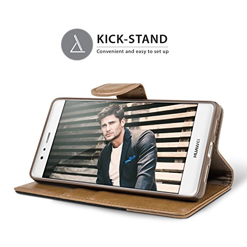BEZ Cover Huawei P8 Lite 2017, Custodia Portafoglio Huawei P8 Lite 2017 Protettiva in Tela e PU Pelle Libro Flip Case con Porta Carte Funzione Appoggio, Chiusura Magnetica, Nero