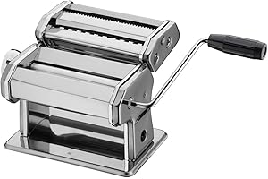 WMF Gourmet Nudelmaschine manuell Edelstahl 19,5x 12,5x 12,5 cm, 9 Teigstufen, ideal für Teigplatten, schmale und breite Nudeln