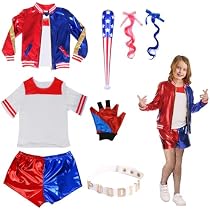 Quinn Suicide Squad Bösewicht Kostüm Für Erwachsene – Jacke, T-Shirt, Shorts, Handschuh, Größe 2XL