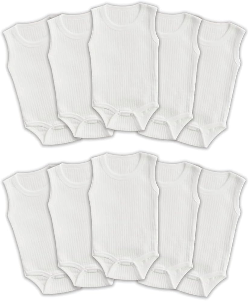 Novibaby 10'lu Ribana Bebek Atlet Body Zıbın Raporlu Çıtçıtlı Beyaz 100% Pamuk - Ribana Bebek Body Zıbın