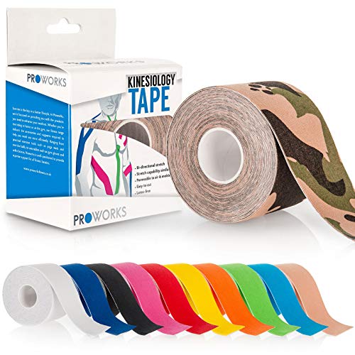 Proworks Kinesiologie Tape [5cm x 5m Rollenlänge] Tape für Muskeln und Gelenke [Wasserfest] für Training, Physiotherapie und Schmerztherapie Camouflage Grün