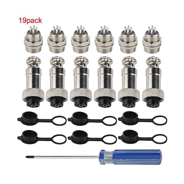 RUNCCI Aviation Stecker, 6X 12 mm Gewinde 4 Pin Weiblich Metall Aviation Draht Stecker + 6X 12 mm Gewinde 4 Pin Metall Aviation Draht Stecker + 6 x Gummi Displayschutzfolie Gap, – Bild 3