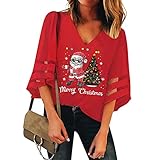 Noel Femme Sweat Femme Haut Cerf Cadeau Noel Hiver Plaid Christmas Lettre Imprimée à Manches Longues Sweat Pull Tops Blouse Shirt Top Blouse T-Shirt Sweatshirt