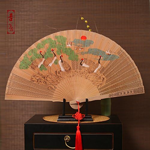 GUYOUYY Folding fan/10 inch/folding fan/Burmese fan fragrant wood fan sandalwood craft fan/hollow fan/fan hand-painted/gift fan/,13inch Songhe Chaoyang