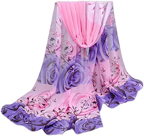 BESTOPPEN Women Scarf ,Ladies Chiffon Scarf Scarves Fashion Long Wrap Shawl Beautiful Colorful Rose Print Scarf Girls Cute Soft Scarves Chinese Ink Style Wrap Stole Scarves Scarf (Pink)