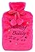 Snoozing Beauty Pink Embroidered Slogan Plush Faux Fur Pom Pom 2L Hot Water Bottle